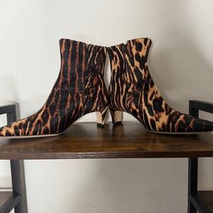 STAUD Wallys Leopard Print Calf Hair Ankle Boots New
